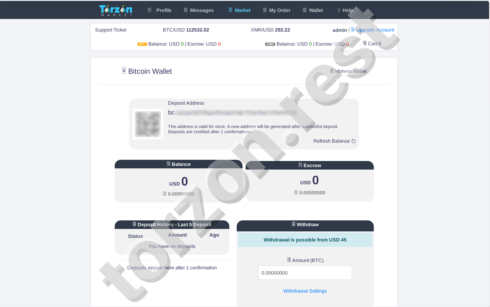 Torzon Market Bitcoin Wallet