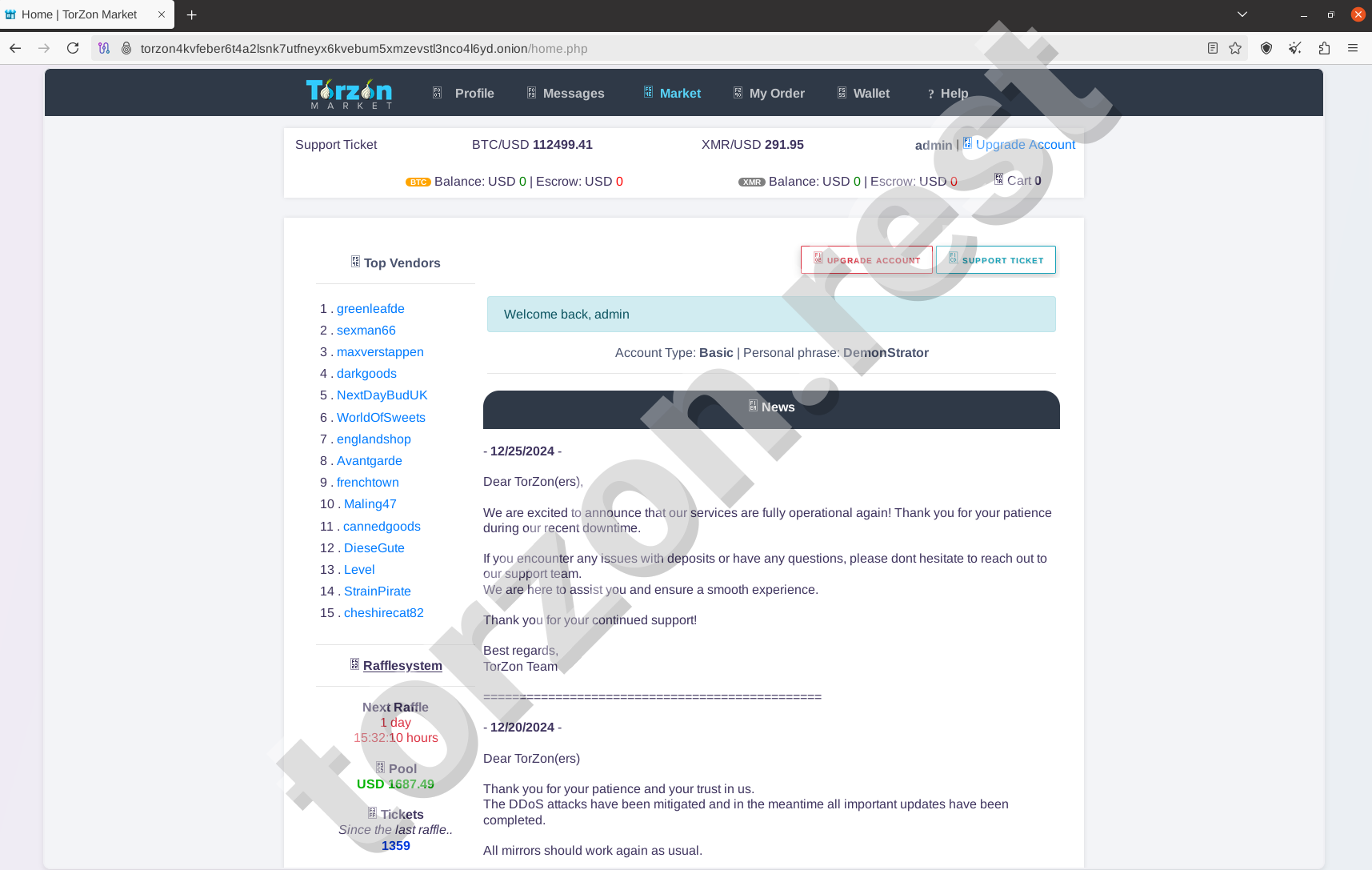 Torzon Darknet Market Interface